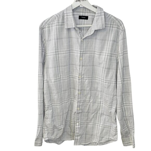Theory Mens Murray Long Sleeve Button Up Shirt, Dada Plaid, Cotton, Size Large - Picture 1 of 8